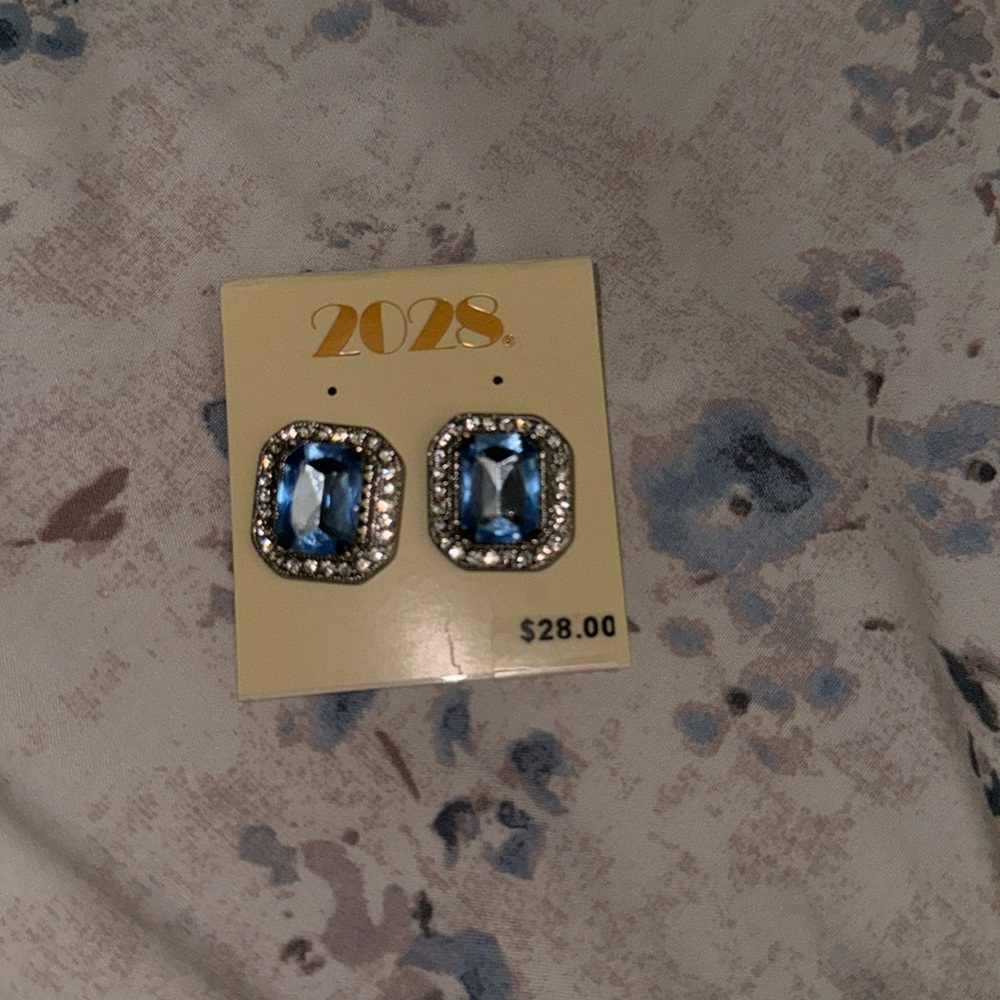 Large blue rhinestone earrings